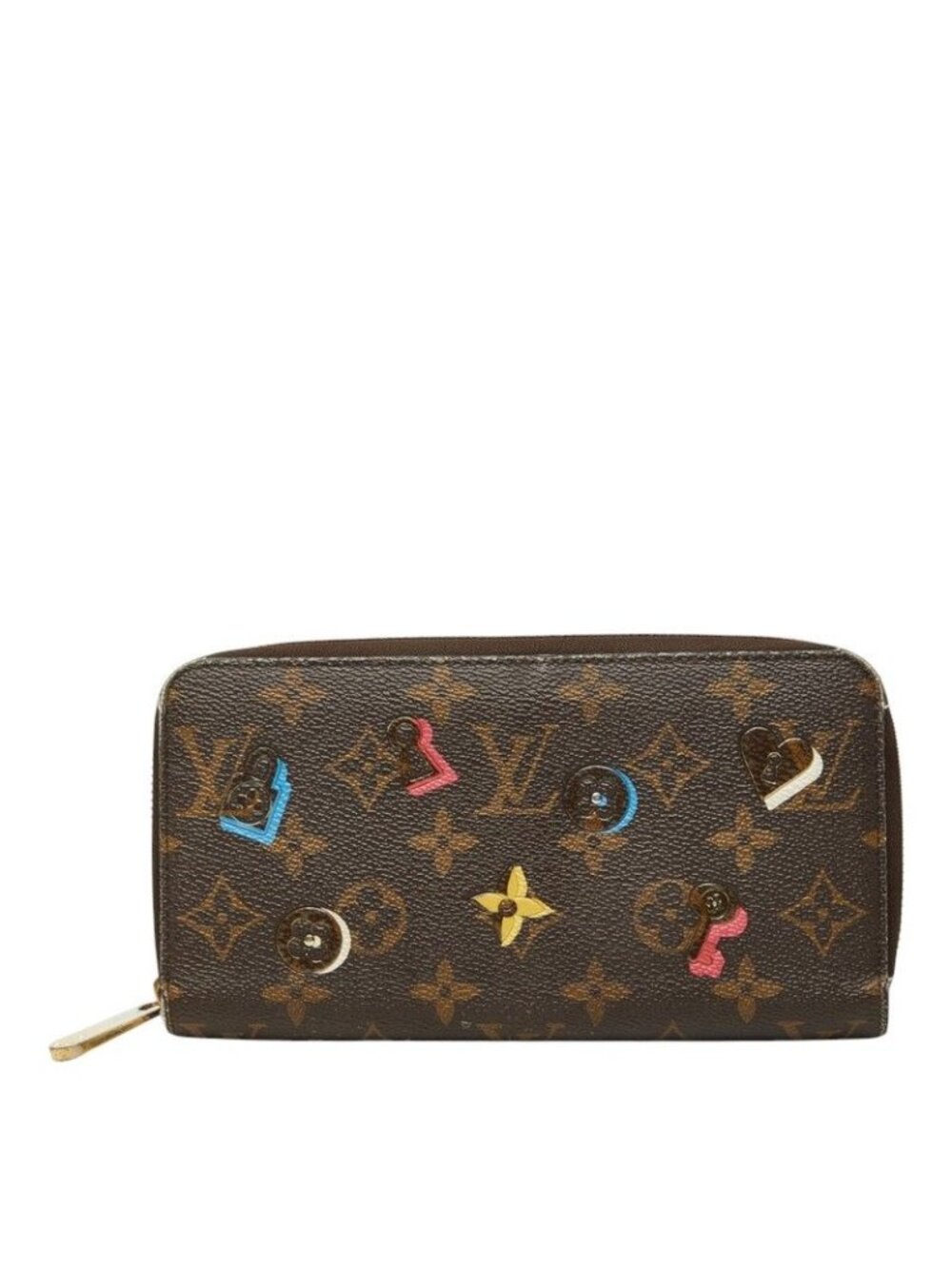 Louis Vuitton Monogram Lovelock Zippy Wallet Zip Around Brown Leather
